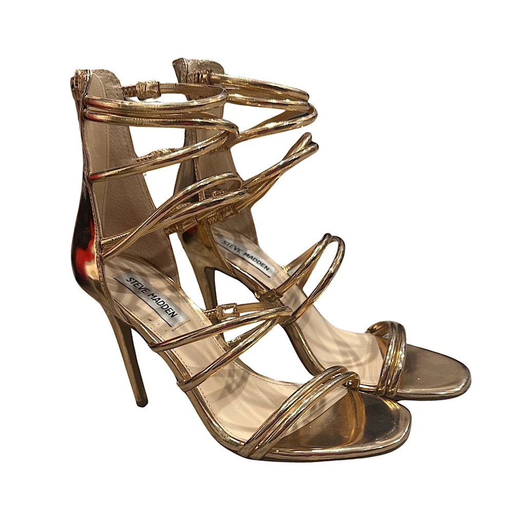 STEVE MADDEN - Rose Gold PU Leather Strap Heeled Sandals